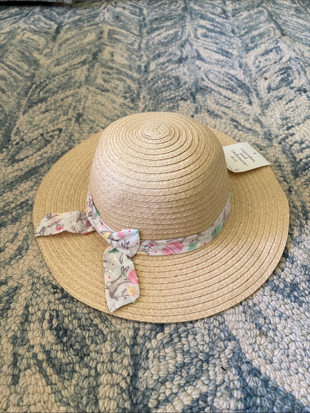 cupcakes & cashmere Straw Hat with Floral Bunny Scarf